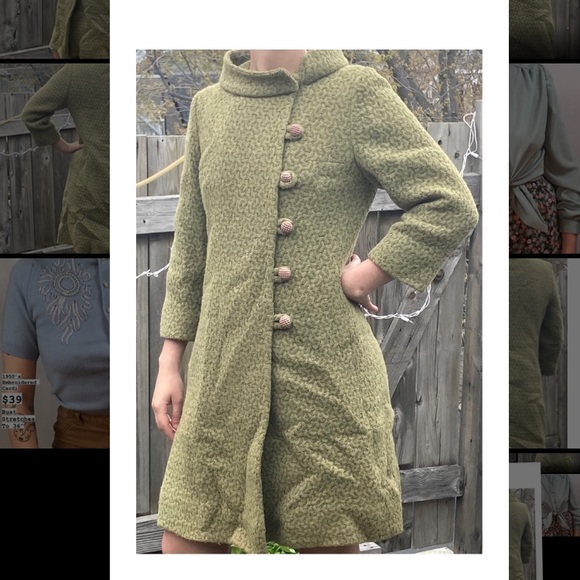 🔻SOLD🔻 Beautiful vintage wool textured pea coloured coat - Picture 1 of 9